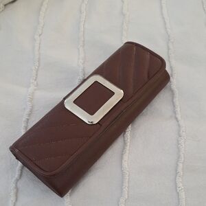 Bijoux Terner Brown Quilted Clutch with Silver Buckle